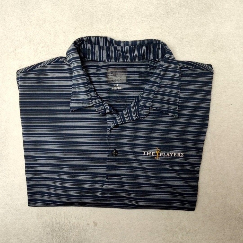 TPC Sawgrass Greg Norman Polo Shirt Men L Blue Striped Golf Players Championship